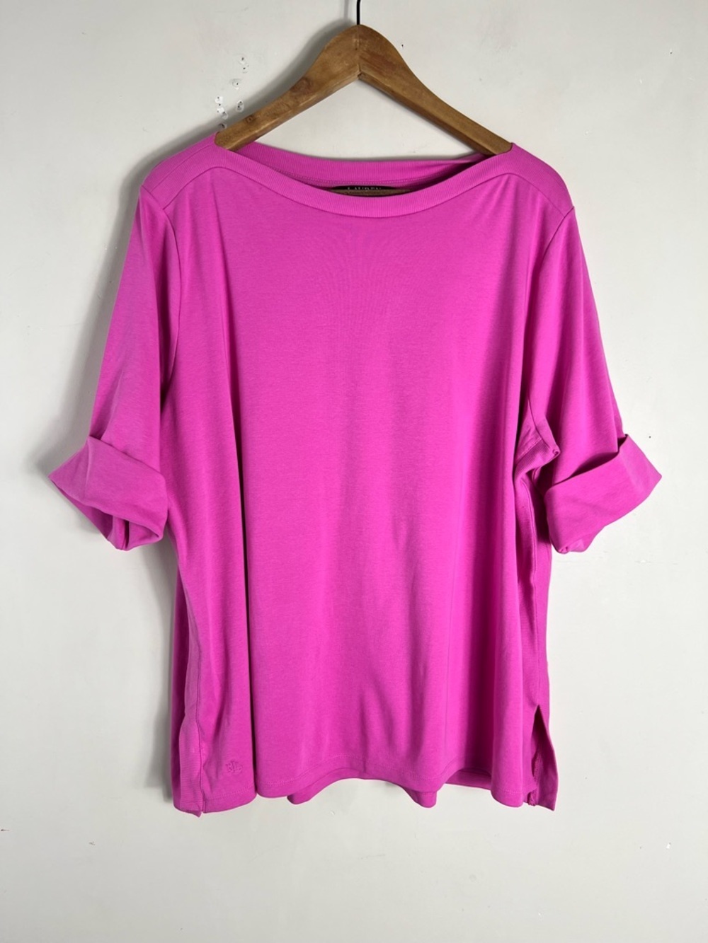 Lauren Ralph Lauren Women's Size 2X Shirt Short Sleeve Cotton Pink Rolled Sleeve